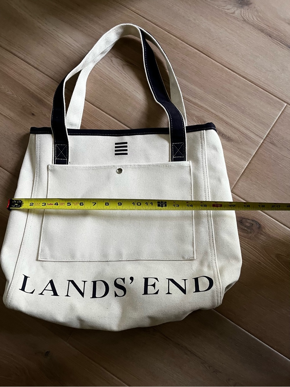 NEW Lands' End Cream Canvas Tote with Navy Trim and Handles - Picture 5 of 5